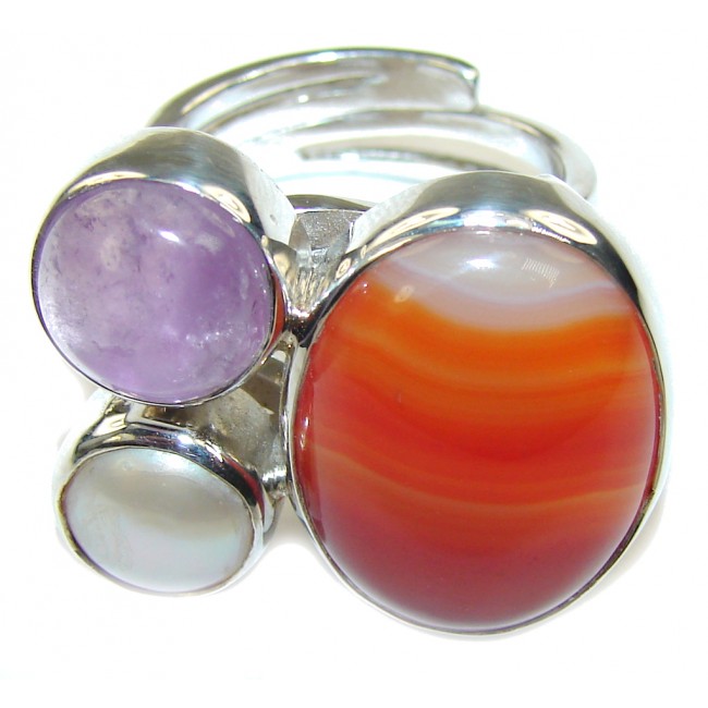 Pale Beauty! Botswana Agate Sterling Silver Ring s. 6 - adjustable