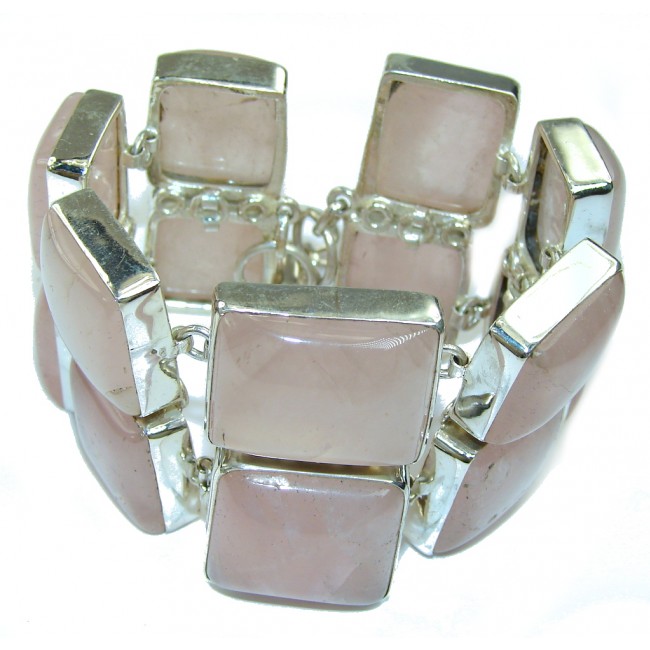 Big! Romantic Style! Rose Quartz Sterling Silver Bracelet