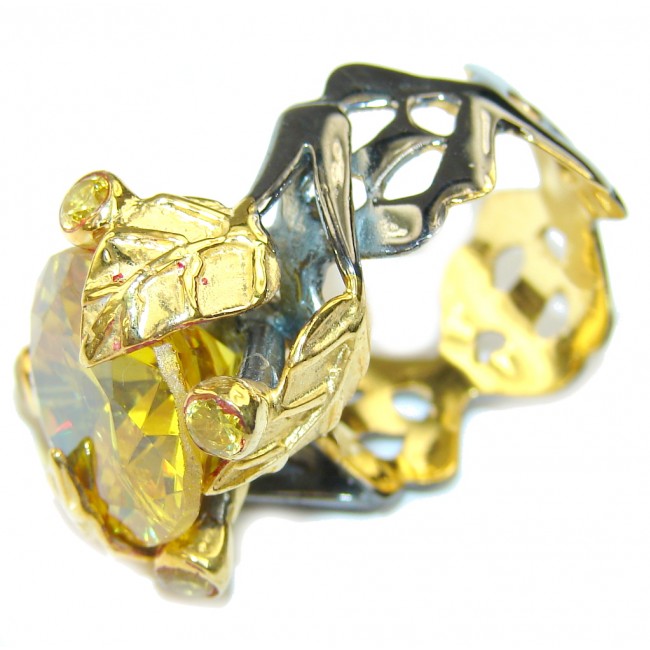 Summer Time! AAA Citrine Quartz, Gold Plated, Rhodium Plated Sterling Silver Ring s. 8 1/2