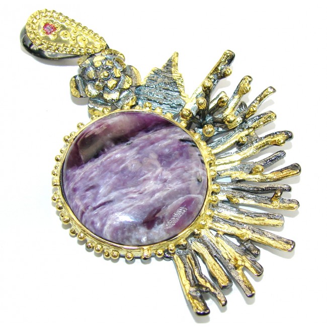 Big! Genuine AAA Purple Siberian Charoite, Gold Plated, Rhodium Plated Sterling Silver Pendant