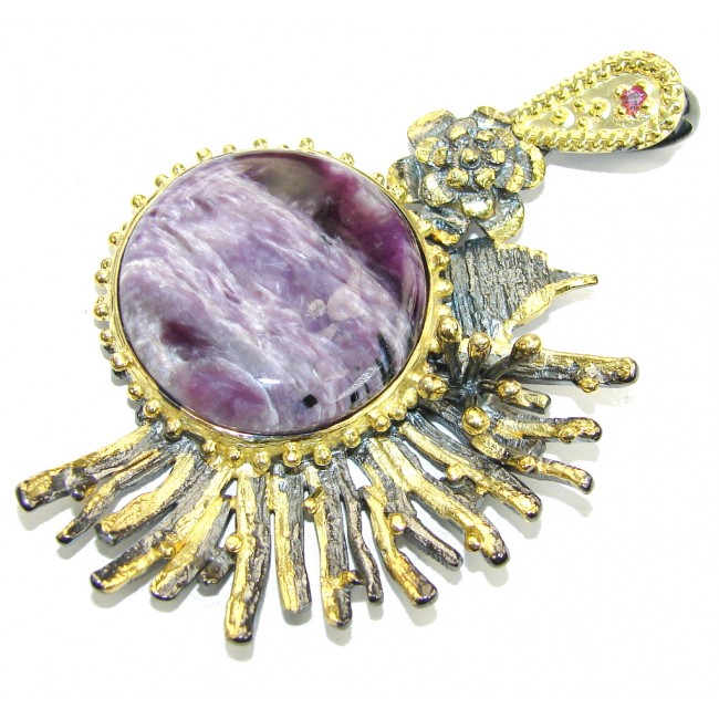 Big! Genuine AAA Purple Siberian Charoite, Gold Plated, Rhodium Plated Sterling Silver Pendant