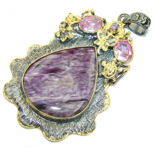 Big! Awesome AAA Purple Siberian Charoite, Gold Plated, Rhodium Plated Sterling Silver Pendant