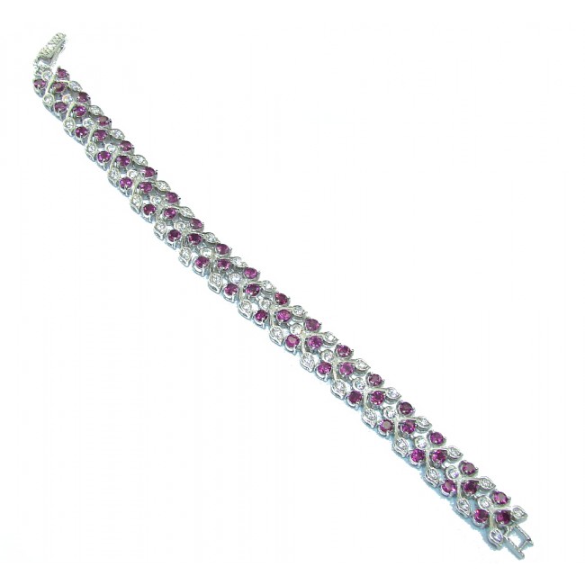 Royal Genuine Raspberry Garnet & White Topaz Sterling Silver Bracelet