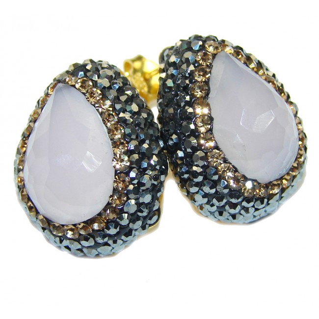 Fashion Beauty! Light Rose Quartz & Citrine Sterling Silver earrings