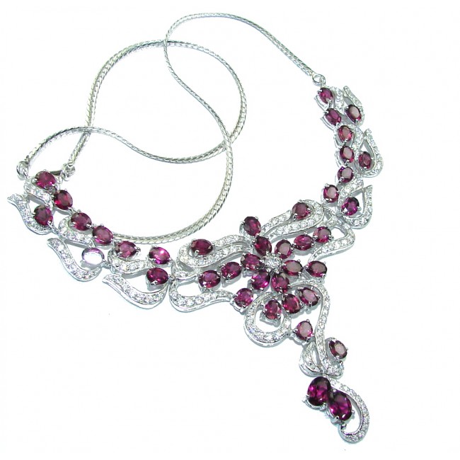 Luxury AAA Raspberry Garnet & White Topaz Sterling Silver necklace