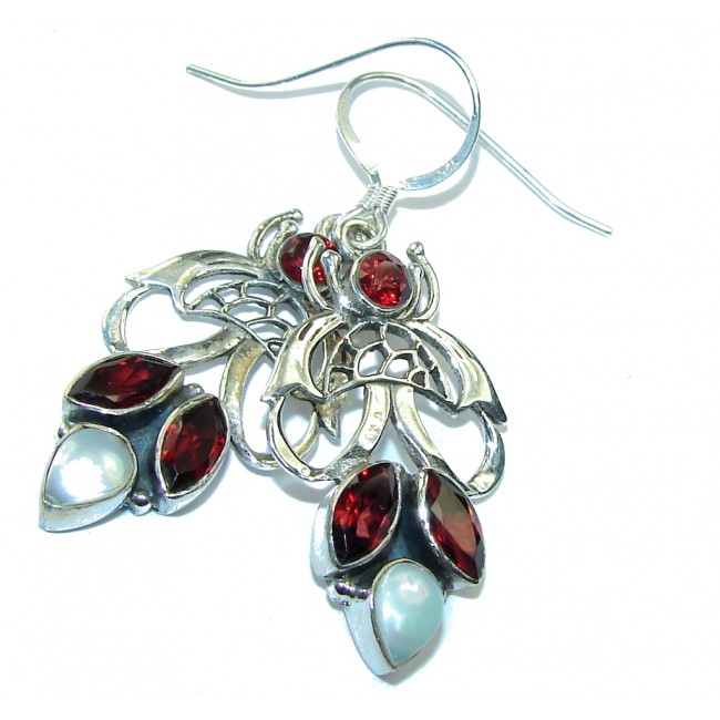 Lovely Red Garnet & Blister Pearl Sterling Silver earrings