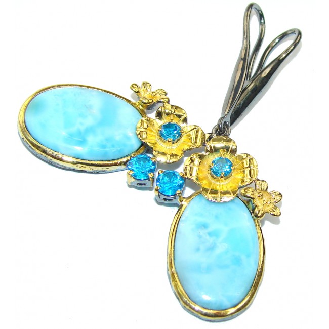 Luxury AAA Blue Larimar & London Blue Topaz, Gold Plated, Rhodium Plated Sterling Silver earrings / Long