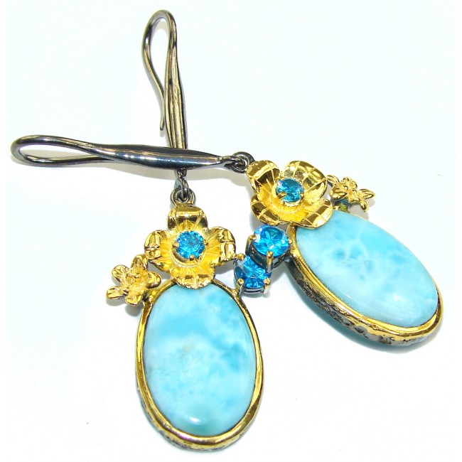 Luxury AAA Blue Larimar & London Blue Topaz, Gold Plated, Rhodium Plated Sterling Silver earrings / Long