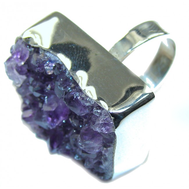 Big! Classic Beauty! Amethyst Cluster Sterling Silver Ring s. 6