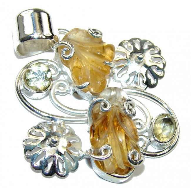 Golden River Carved Yellow Citrine Sterling Silver Pendant