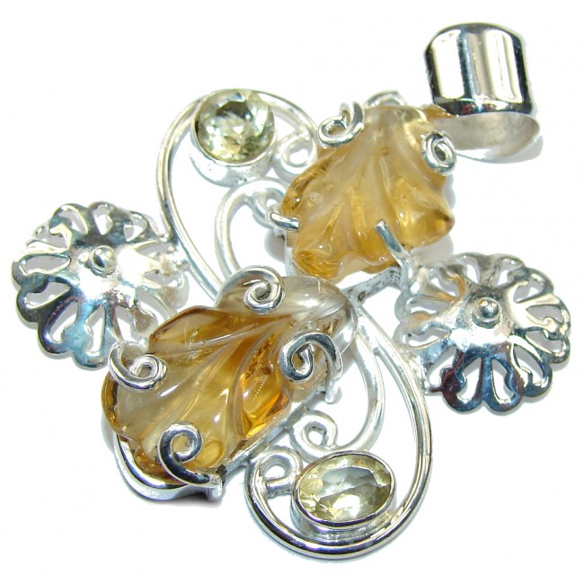 Golden River Carved Yellow Citrine Sterling Silver Pendant