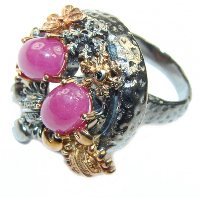 AAA Natural Pink Ruby, Rose Gold Plated, Rhodium Plated Sterling Silver Ring s. 7 1/4