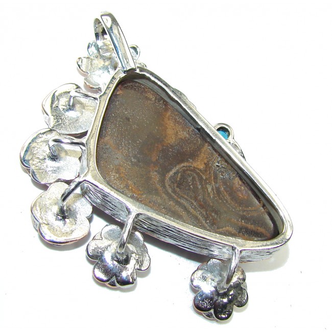 Big! Top Quality AAA+ Australian Boulder Opal, Two Tones Sterling Silver Pendant