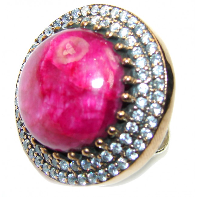 Huge! Victorian Style! Pink Ruby & White Topaz Sterling Silver Ring s. 9 1/4