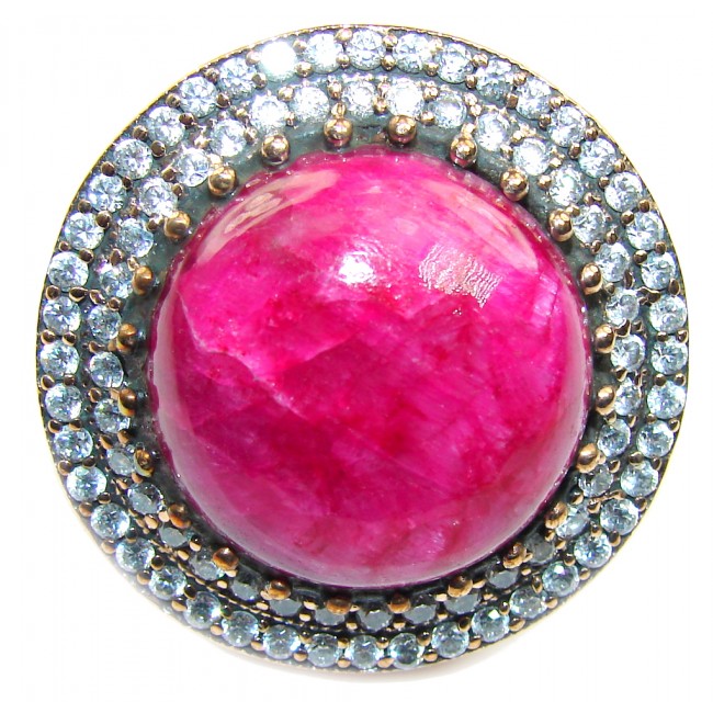 Huge! Victorian Style! Pink Ruby & White Topaz Sterling Silver Ring s. 9 1/4