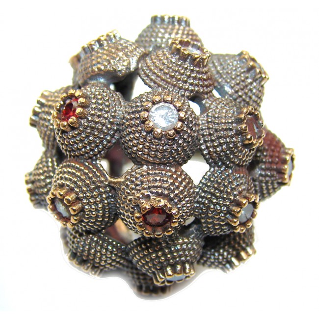 Large! Victorian Style! Red Garnet & White Topaz Sterling Silver Ring s. 5 1/4