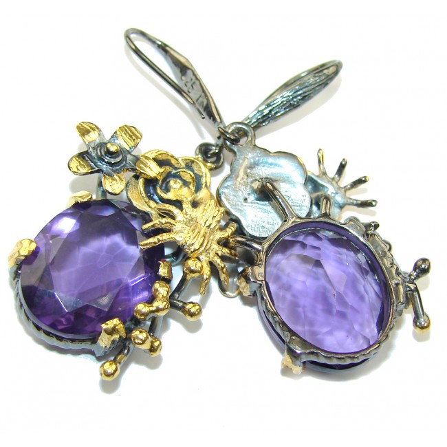 In My Heart Created Purple Amethyst, Gold Plated, Rhodium Plated Sterling Silver earrings