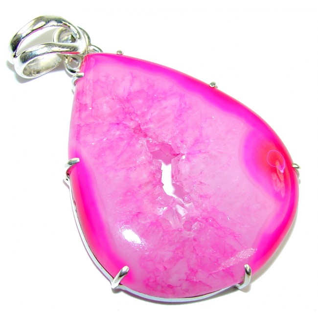 Spring Daisy Pink Agate Druzy Sterling Silver Pendant
