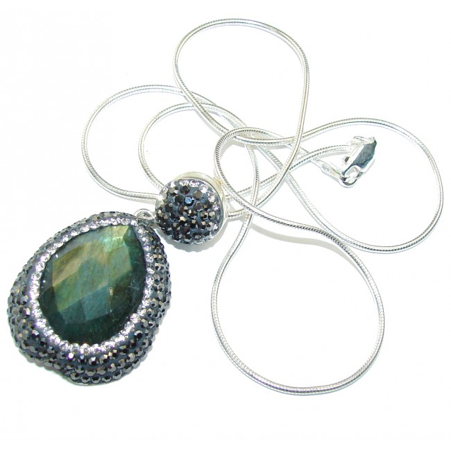 Delicate Beauty AAA labradorite & White Topaz Sterling Silver necklace
