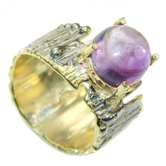 Precious Purple Amethyst, Two Tones Sterling Silver Ring s. 9