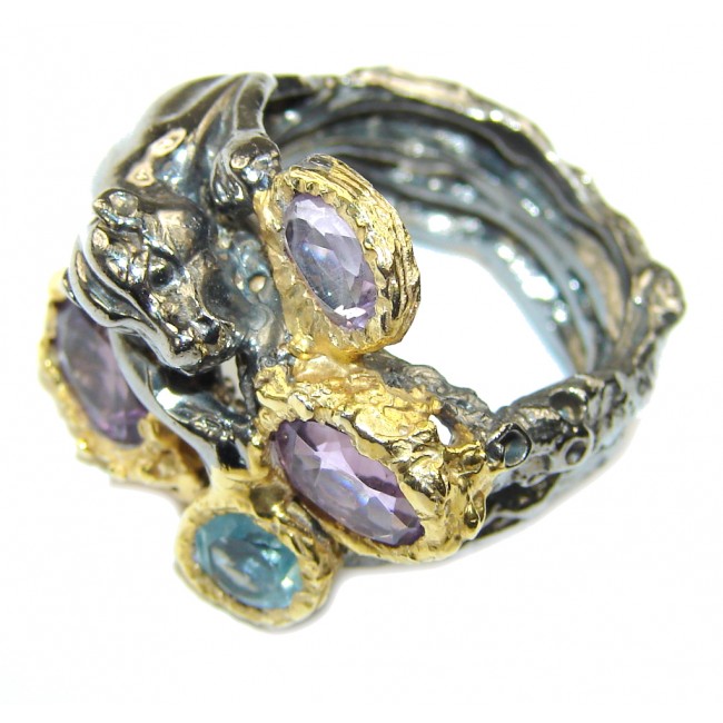 Wild Chita Purple Amethyst & Swiss Blue Topaz, Gold PLated, Rhodium PLated Sterling Silver Ring s. 5 1/4