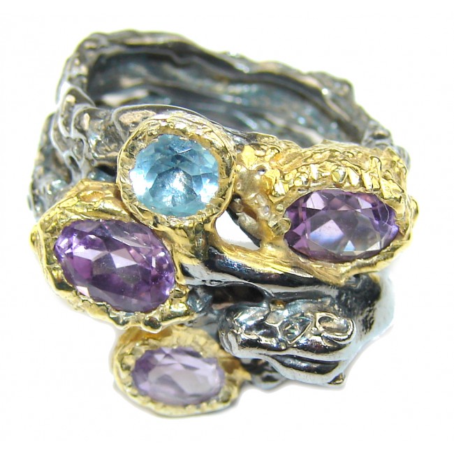 Wild Chita Purple Amethyst & Swiss Blue Topaz, Gold PLated, Rhodium PLated Sterling Silver Ring s. 5 1/4