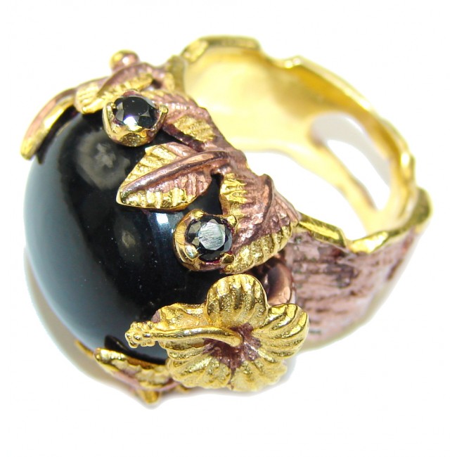 Midnight Charm Black Onyx, Rose & Gold Plated Sterling Silver Ring s. 6 1/4