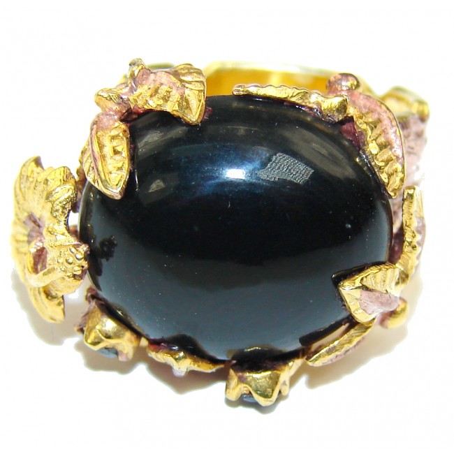 Midnight Charm Black Onyx, Rose & Gold Plated Sterling Silver Ring s. 6 1/4