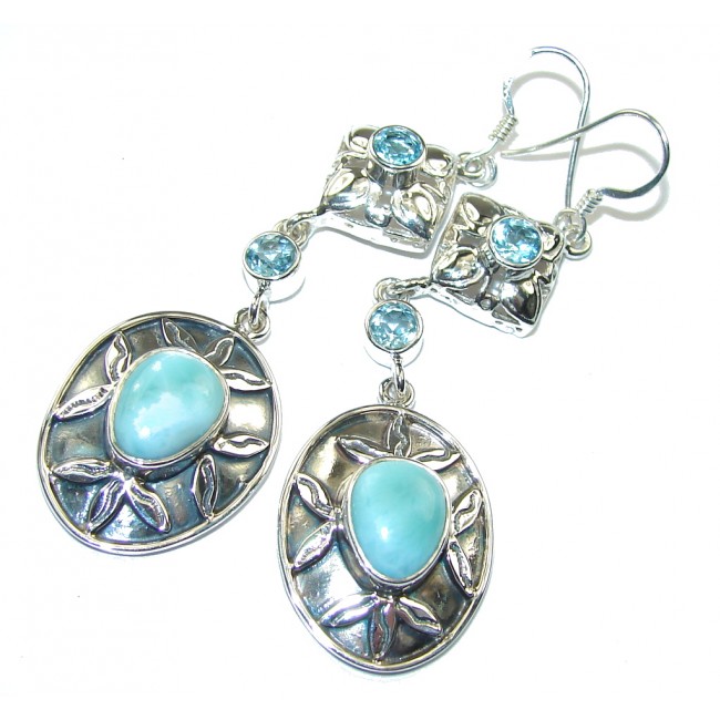 Sky Blue AAA Blue Larimar & Swiss Blue Topaz Sterling Silver earrings/ Long