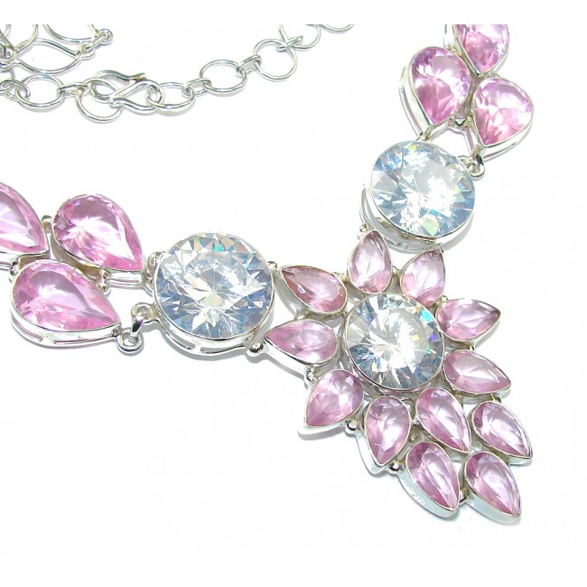 Princess Beauty AAA White Topaz & Pink Topaz Sterling Silver necklace / 22 inch Long