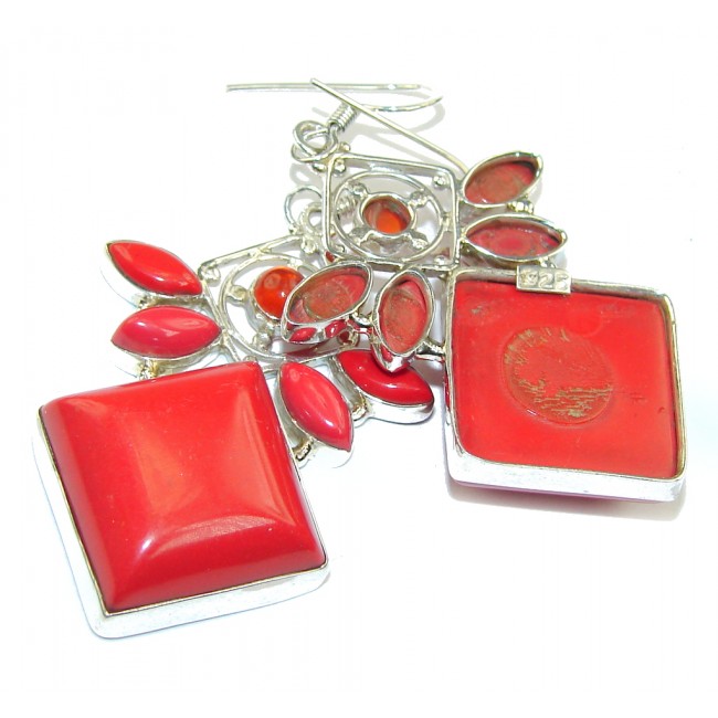 Secret Love Red Fossilized Coral Sterling Silver earrings