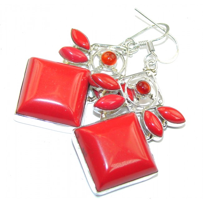 Secret Love Red Fossilized Coral Sterling Silver earrings