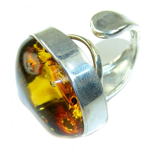 Big! Top Quality AAA Baltic Polish Amber Sterling Silver Ring s. 7- adjustable