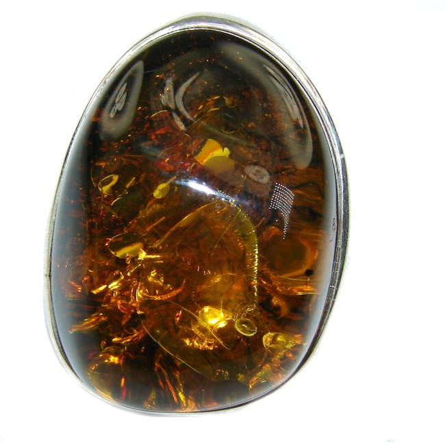 Big! Top Quality AAA Baltic Polish Amber Sterling Silver Ring s. 7- adjustable