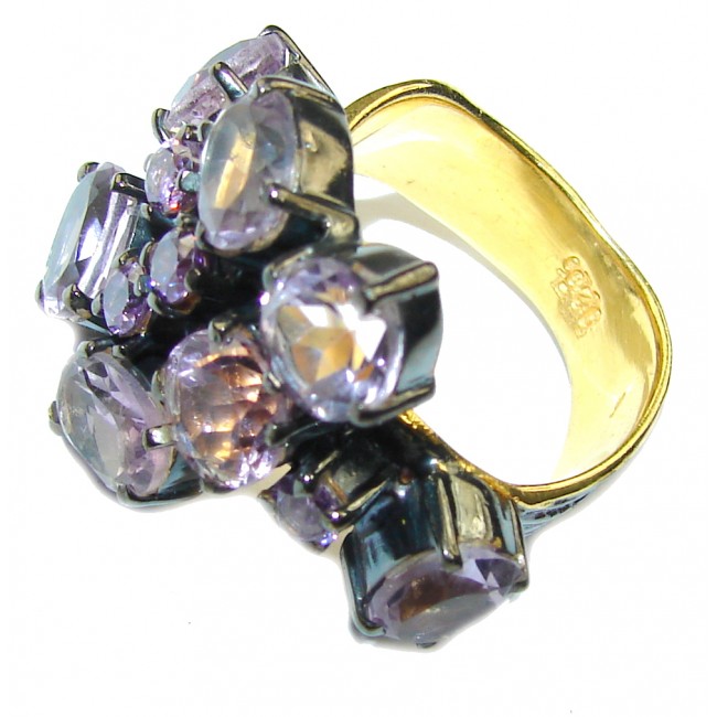 Perfect Amethyst, Gold Plated, Rhodium Plated Sterling Silver Ring s. 6 1/4