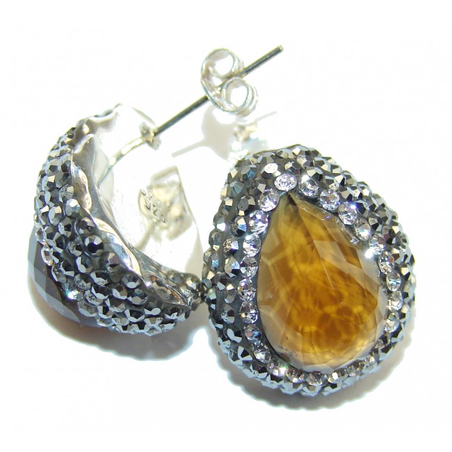 Victorian Style! Created Yellow Citrine Sterling Silver earrings