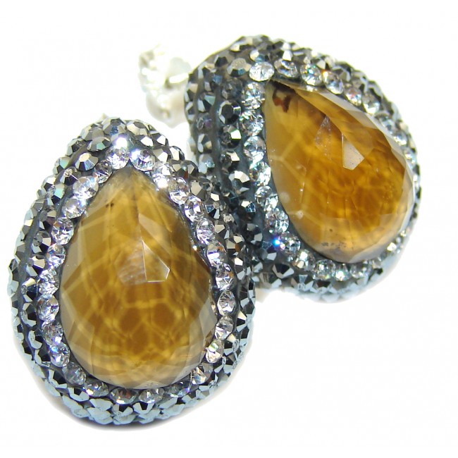 Victorian Style! Created Yellow Citrine Sterling Silver earrings