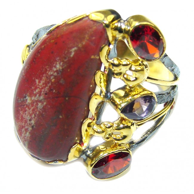 Simple Red Sonora Jasper Sterling Silver Ring s. 9