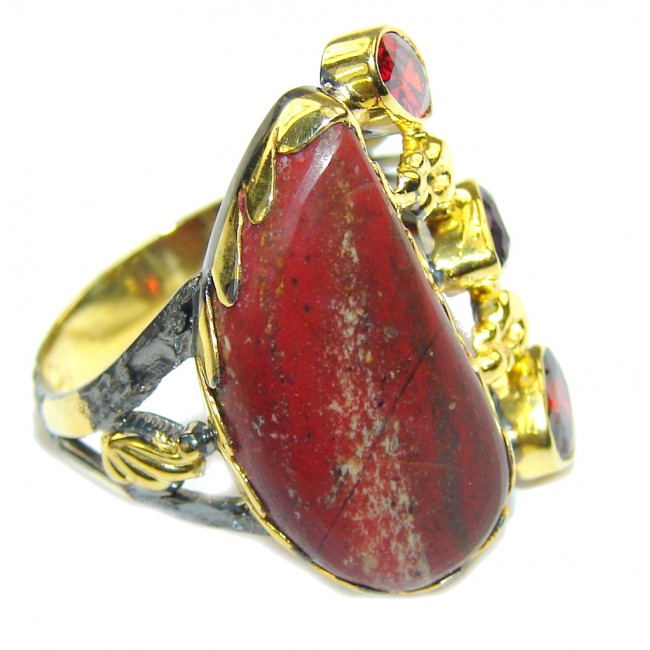 Simple Red Sonora Jasper Sterling Silver Ring s. 9
