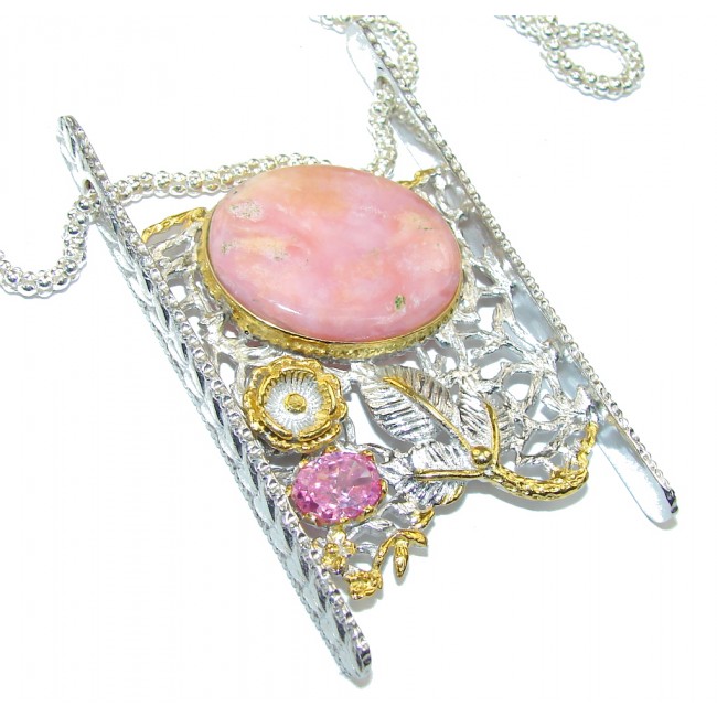 Modern Concept Pink Opal Gold over Sterling Silver Necklaces