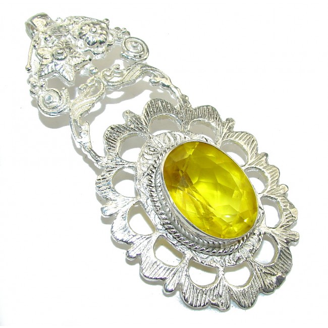 Large! Created Yellow Citrine Sterling Silver Pendant