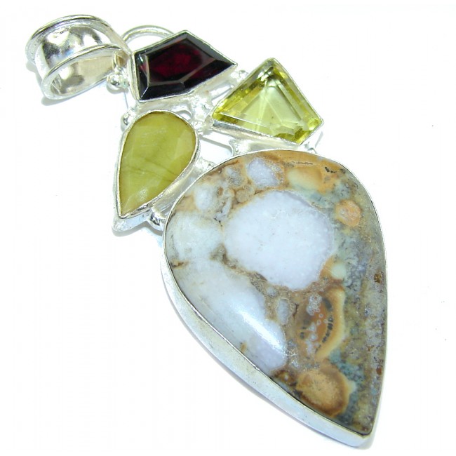 Big! Excellent Montana Agate Sterling Silver Pendant
