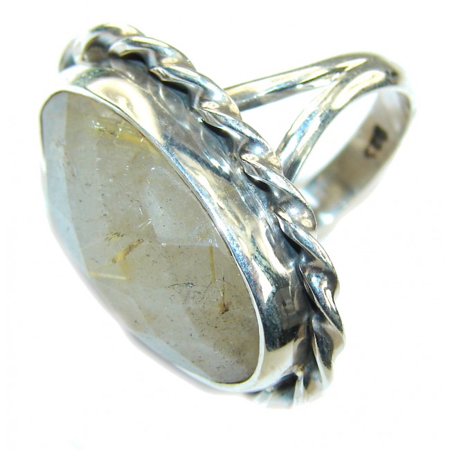 Exotic Style Golden Rutilated Quartz & Citrine Sterling Silver ring s. 7 1/4