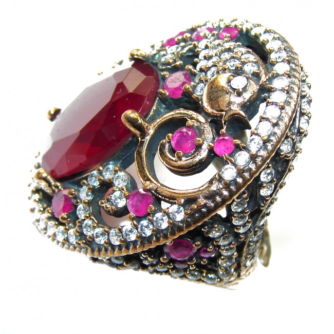 Victorian Style Red Ruby & White Topaz Sterling Silver Ring s. 6 1/4