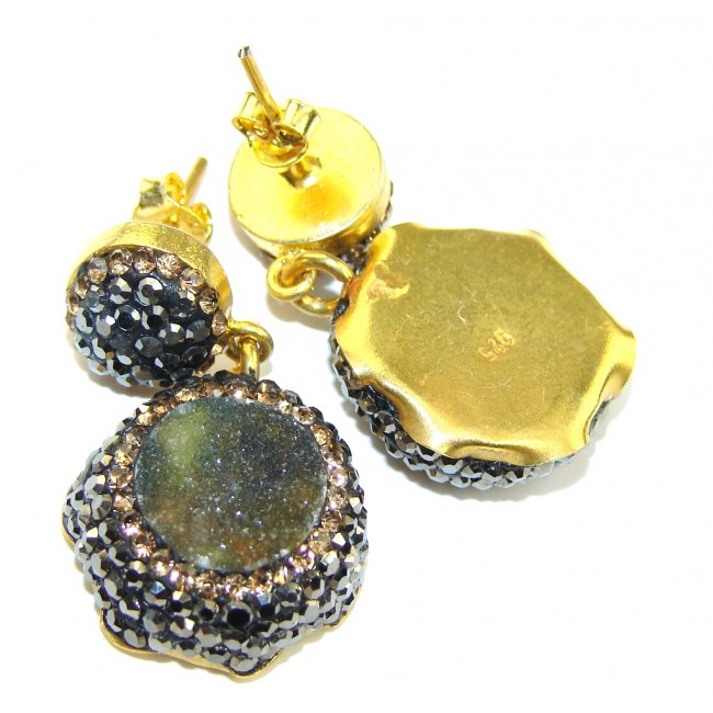 Classic Design Gray Druzy Gold plated Sterling Silver Earrings