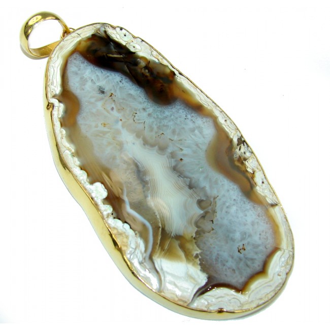 Jumbo Stunning AAA Agate Druzy Slab Gold Plated Sterling Silver Pendant