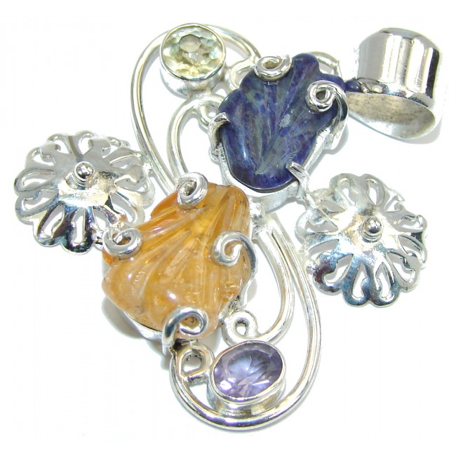 Always Together Sodalite Yellow Citrine Sterling Silver Pendant