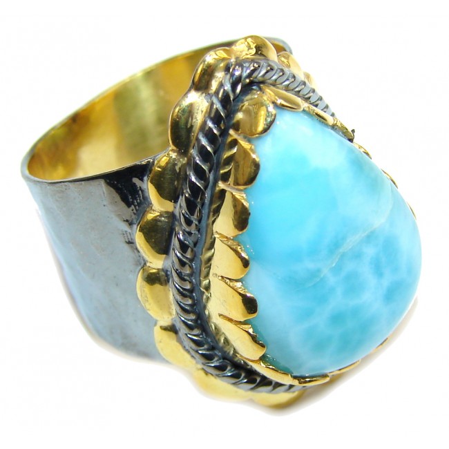 AAA Blue Larimar, Gold Plated, Rhodium Plated Sterling Silver Ring s. 7