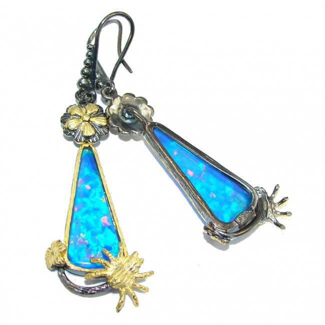 Ocean Touch Blue Fire Opal Gold plated over Sterling Silver earrings
