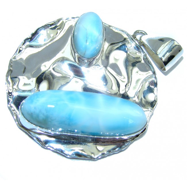 AAA Blue Larimar Hammered Sterling Silver Pendant